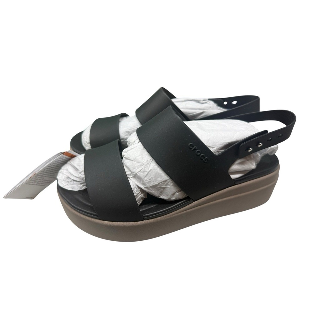 Crocs Women Brooklyn Low Wedge Sandals Black Mushroom Size W9 206453-07H - Picture 3 of 5